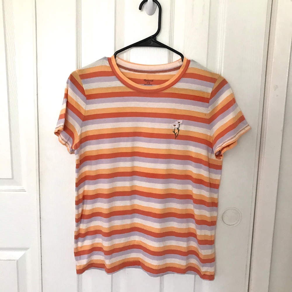 Striped Madewell Floral Detail Rainbow Tee